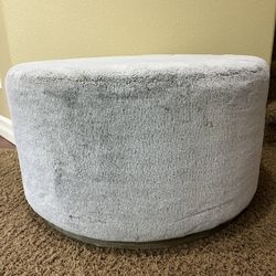Fluffy Grey Circle Ottoman