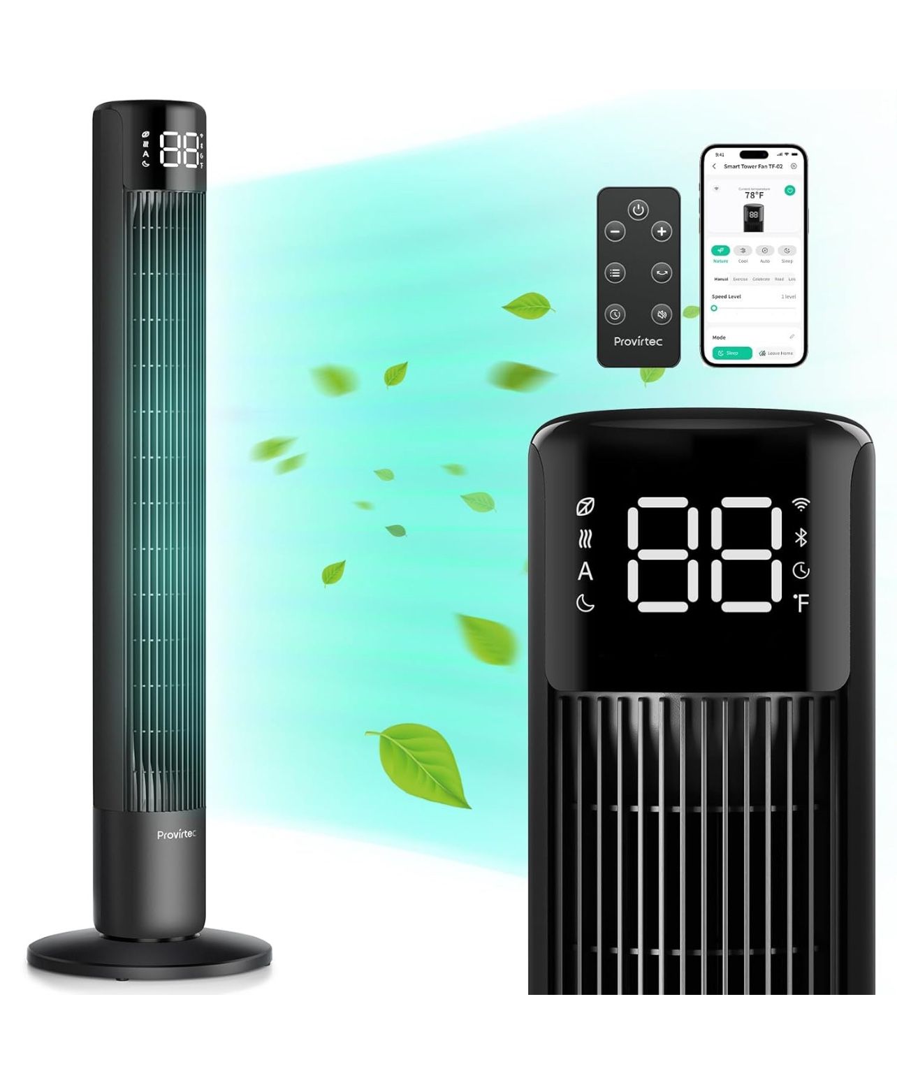 Tower Fan for Bedroom 43 inch with 120° Oscillating Quiet Cooling Tower Fan for Home, Stand up Fan with Remote & APP, Smart Floor Fan with 8 Speeds, C