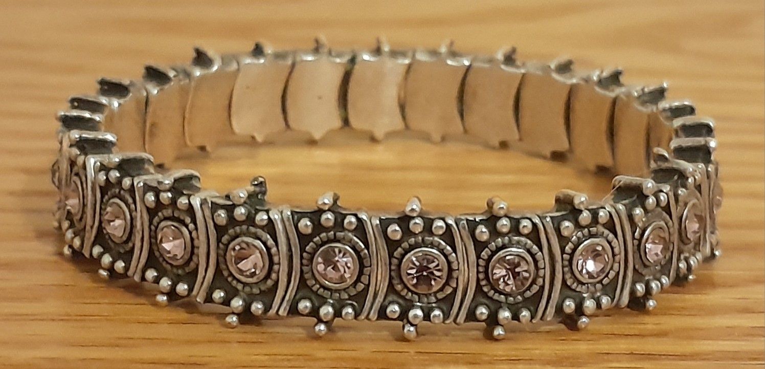 Pink Rhinestone and Silver Stretch Bracelet