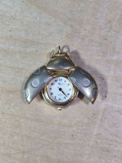 Vintage Pearl Ladybug Pocket Watch Pendant