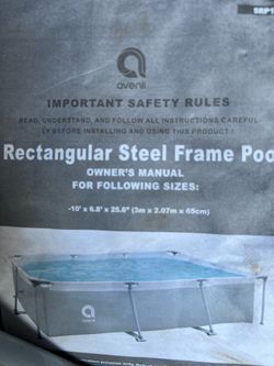 Pool. 10’ x 6.8’ x 25.6” deep   Steel frame. NEW