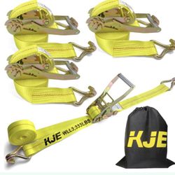 KJE Ratchet Straps Heavy Duty(4 Pack), 2" X 15' Ratchet Strap 10,000 Lbs Max Break Strength, Tie Down Ratcheting With J-Hook, Cargo Straps For Truck, 