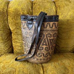Vintage Rattan and Leather Purse