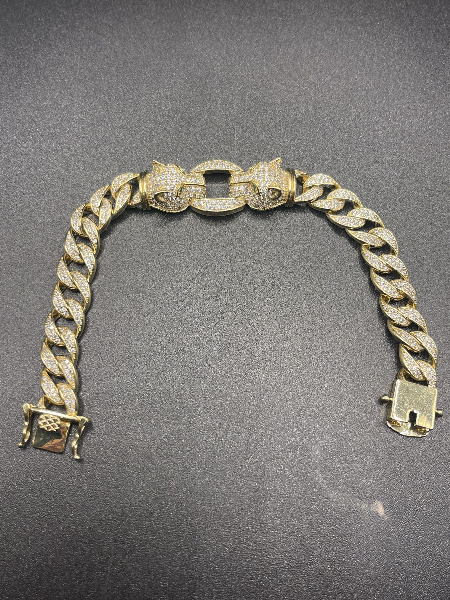 Iced Double Panther Cuban Bracelet Brass