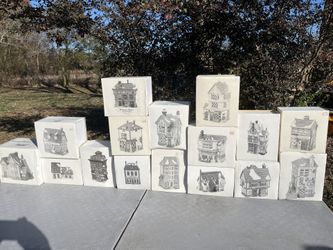 Large Lot of Dept 56 Charles Dickerson Houses & Other Ornaments