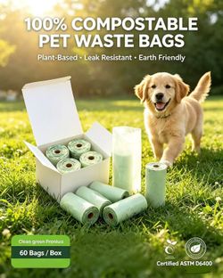 LiveEco Certified Compostable Dog Poop Bags, 180 Counts