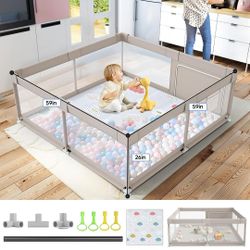 Fodoss Baby Playpen with Mat, 59x59in Playpen for Babies and Toddlers, Kids Play Pen