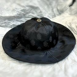 Brand New Chrome Hearts Satin Monogram Bucket Hat Black Silver Cross Top Button