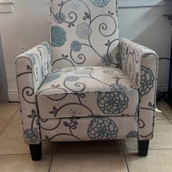 White/Blue Floral Fabric Club Chair