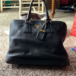 Prada Black Saffiano Leather Double Top Handle Bag