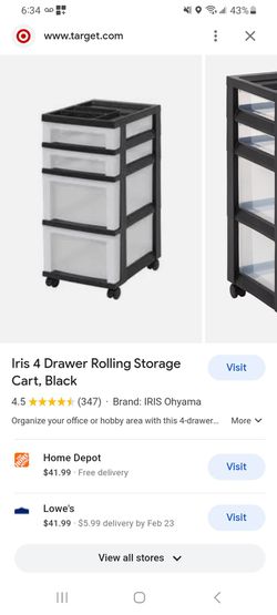 Iris 4 Drawer Rolling Storage Cart, Black