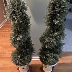 Topiary - Artificial Plant - Ceramic Vase - Wood Pedestal/stand (pair)