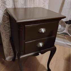Vintage European Milk Chocolate Wooden Table / End Table With Two Drawers