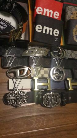 Designer belts, colognes, and wallets