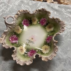 RC BAVARIA BONBIJOU ANTIQUE BOWL ASTER PATTERN With Handle 9.5”, 2”-HEIGHT 