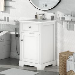 20" Bathroom Vanity with Sink, Bathroom Cabinet with Soft Closing Door, Storage Rack and Adjustable Shelve, White [NEW] **Assembly Req** 