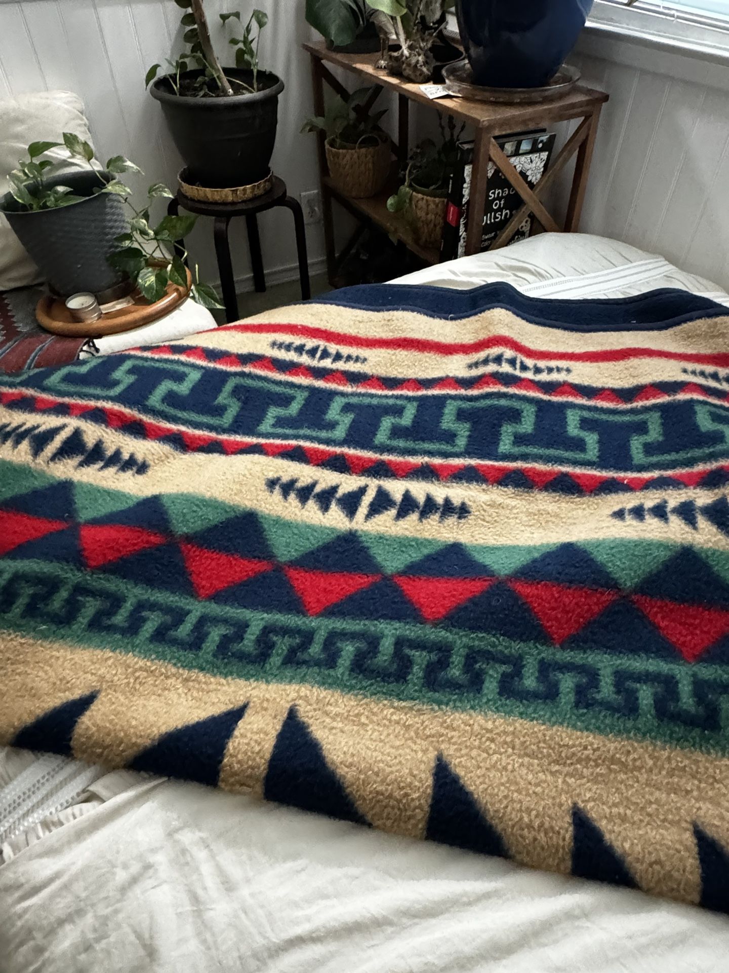 Vintage Biederlack Southwestern Fleece Blanket Double Sided 53x72