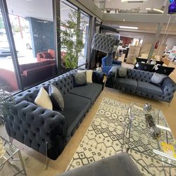 Oslo Dark Gray Velvet Living Room Set / 2pc