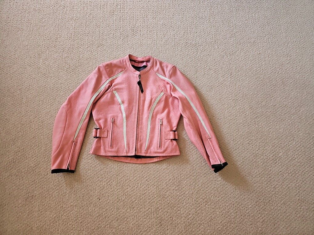 Teknic Womens PINK Leather motorcycle Jacket
