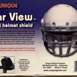 Unique Sports Clear View SHIELD Football Helmet Eye Shield