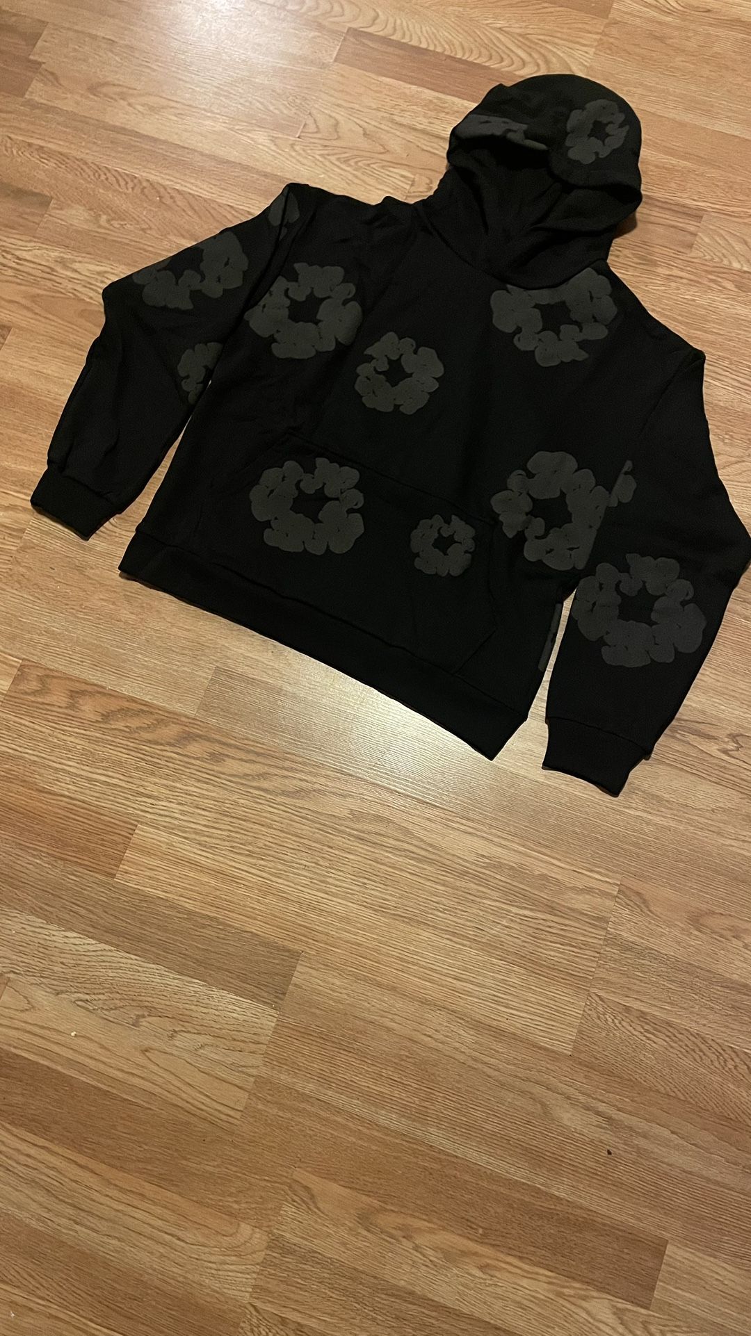 Monochrome Black denim tear hoodie