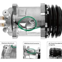 Carstech Universal A/C Compressor with Black 2PK Clutch Sanden SD 508 Style 5H14 R134A V Belt 12V