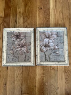 Set of 2 Vintage Floral Wall Art