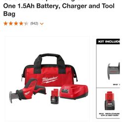 
Milwaukee

M12 12V Lithium-Ion HACKZALL Cordless Reciprocating Saw Kit with One 1.5Ah Battery, Charger and Tool Bag

,new