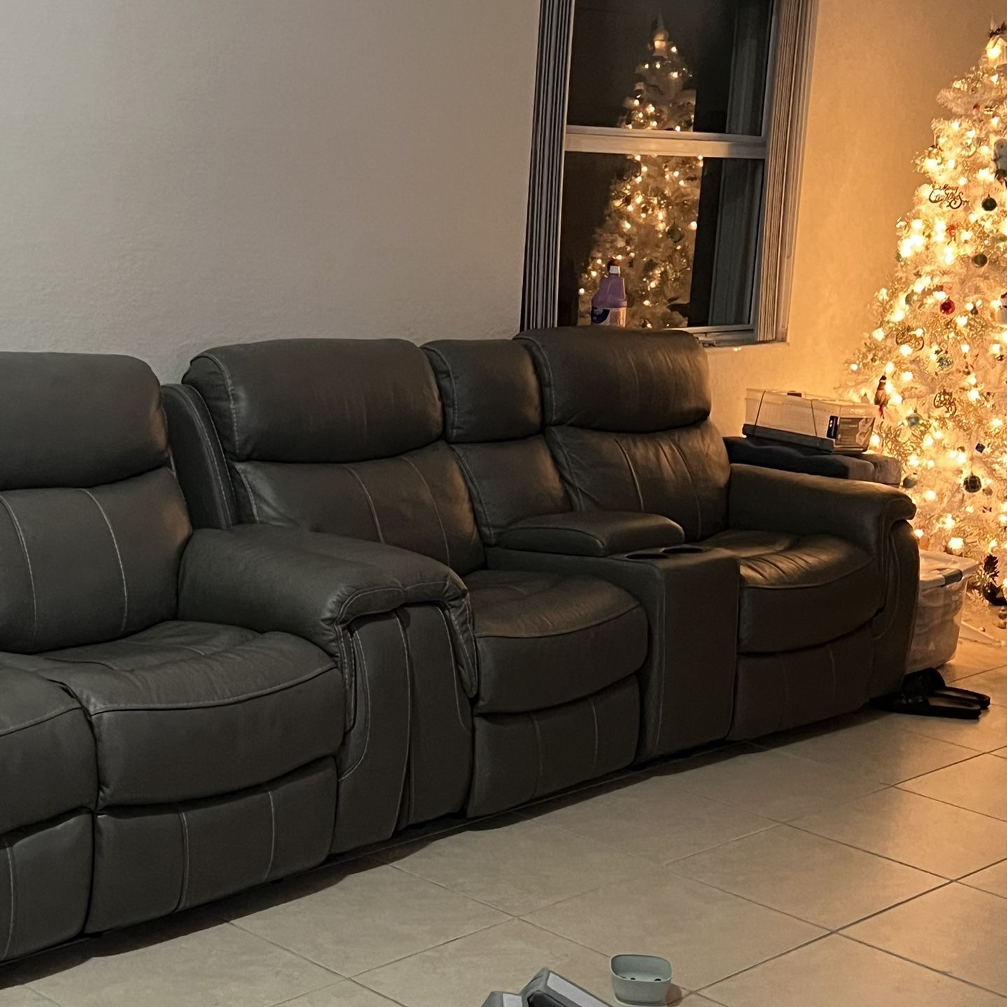 Leather Reclining Sofa And Loveseat With Console 
