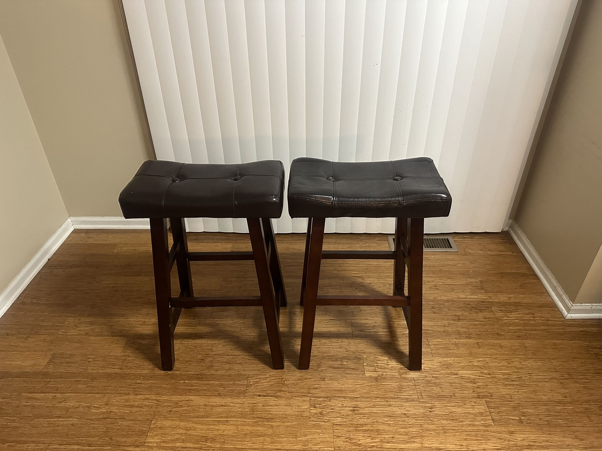 2 Wooden Stools with Cushions