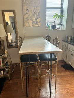 🪑✨ Vintage Glam Barstools + Modern Hairpin Table – Full Set!