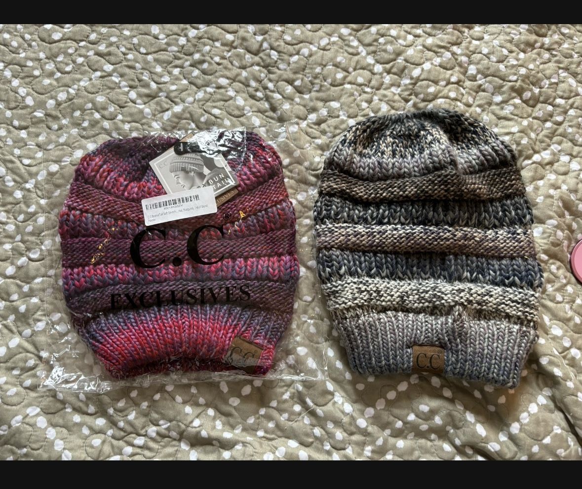 Set Of Two C.C. BeanieTail Cable Knit Ponytail Beanie Get