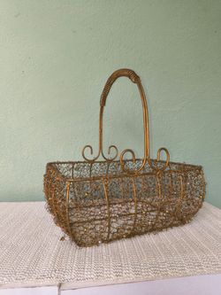 Decorative gold tone wire basket with bead accents