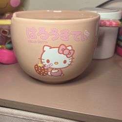 pink Sanrio, Hello Kitty Ramen Bowl With Chopsticks 