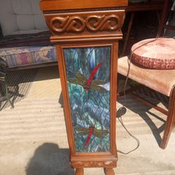 Dragonfly 10 in. Multi-Colored Cherry Counter Square Top Marble Pedestal End Table
