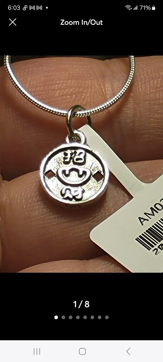.925 Sterling Silver Stamped Chinese Blessings Pendant / Charm