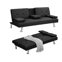 Black Faux leather futon sofa bed  