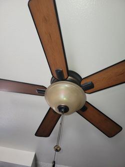 Hampton Bay. ceiling fan features a tarnished bronze finish and reversible blades