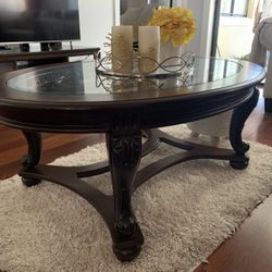 Real Wood Coffee Table With Glass Center