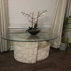 Natural Mactan Stone End or Side Tables with Glass Tops