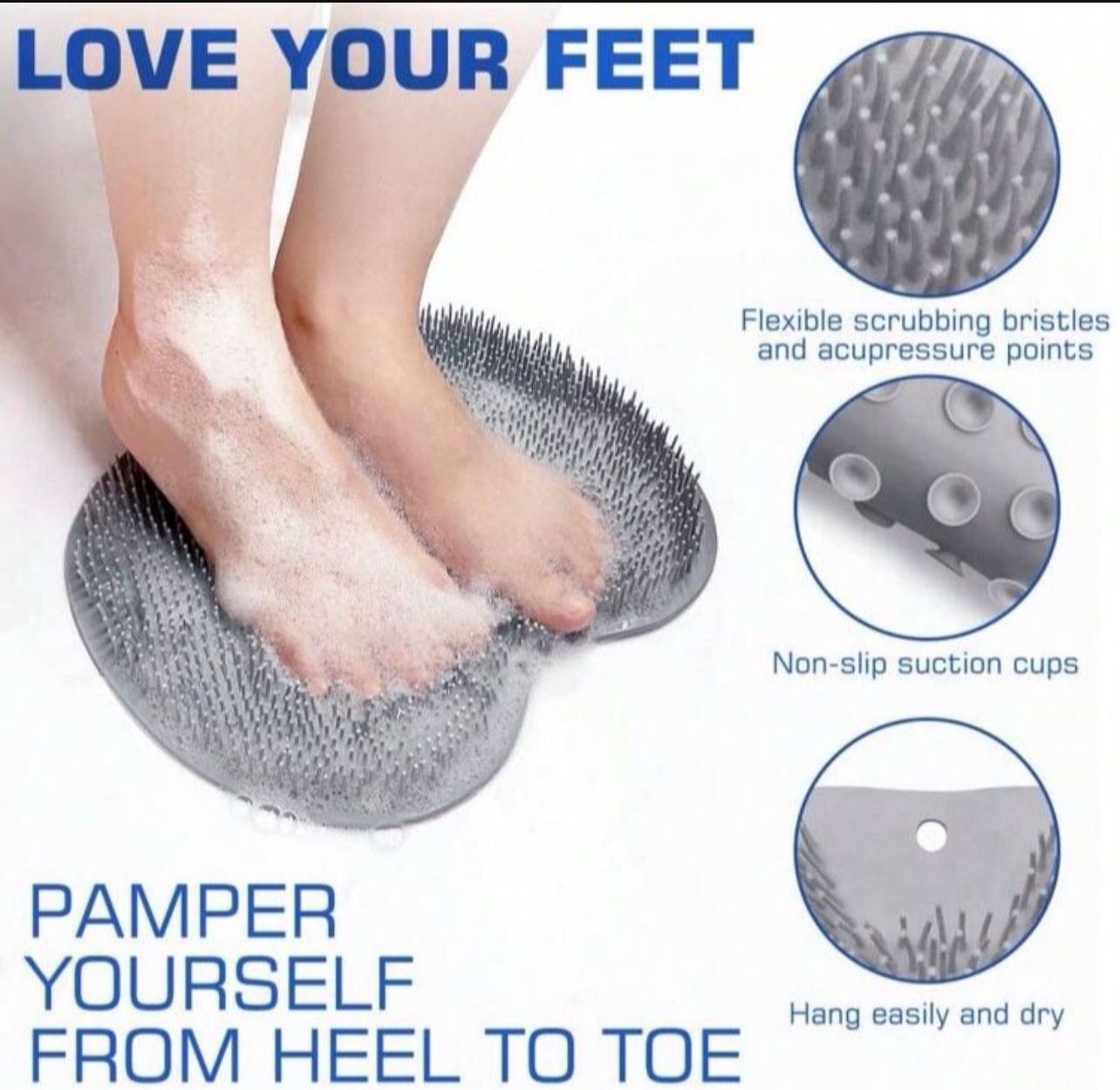 Shower Foot Back Scrubber Massage Pad Body Bath Soft Brush Mat Cleaning Bathroom