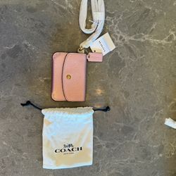 New Authentic Coach coin or card purse – Metallic pink.