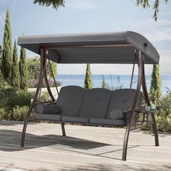 HOMREST 3 Person Outdoor Porch Swing with 1.5" Deep Cup Holder, Adjustable Canopy