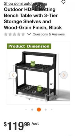 Outdoor HDPE Potting Bench Table 3-Tier Black