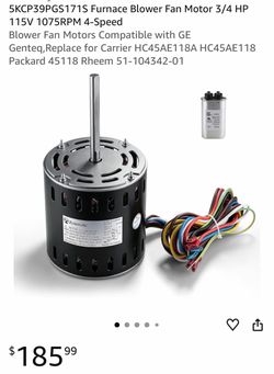 5KCP39PGS171S Furnace Blower Fan Motor 3/4 HP 115V 1075RPM 4-Speed Blower Fan Motors Compatible with GE Genteq,Replace for Carrier HC45AE118A HC45AE11