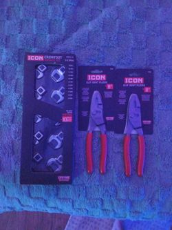 Brand New Icon Crowfoot Metric Wrench Set And 8" Slip Joint Pliers Bundle