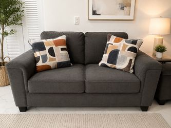 Dark Gray Fabric Loveseat / Sofa dos Plaza