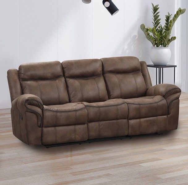 Brown Leatherette Contrast Welt Couch Sofa Manual Recliner