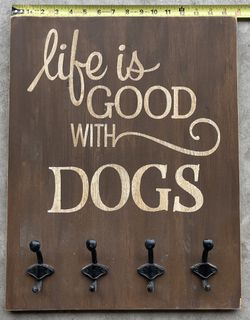 Dog Wrought iron Hooks Sign / Wooden 20”x16 Thumbnail