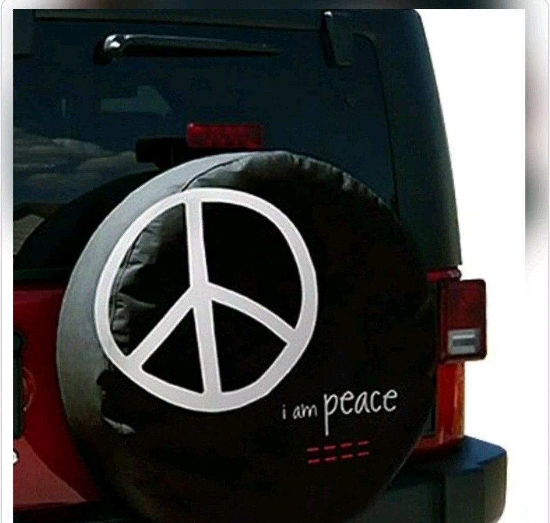 PEACE LOVE WORLD "I AM PEACE" SPARE TIRE COVER 29" MED BLACK JEEP RARE FIND $68